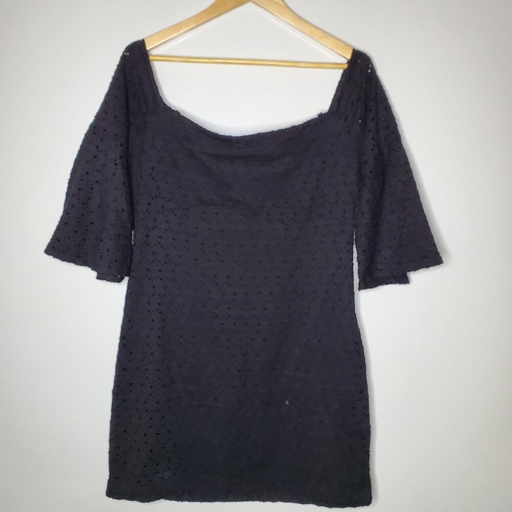 Free People Sophie Black Eyelet off the shoulder boho mini dress Size Large